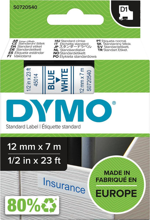 Schriftband D1 45014 blau/weiß 12mmx7m DYMO