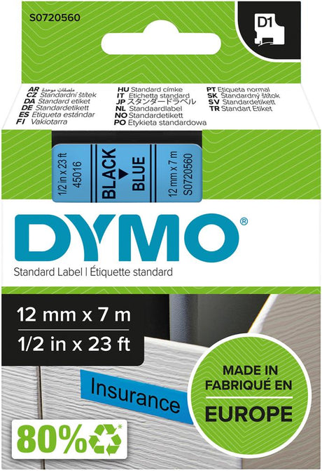 Schriftband D1 45016 schwarz/blau 12mmx7m DYMO