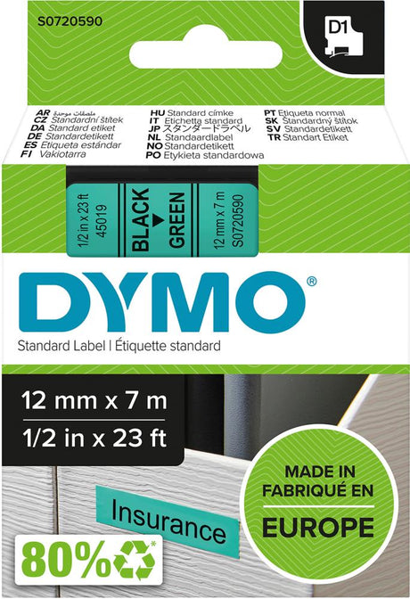 Schriftband D1 45019 schwarz/grün 12mmx7m DYMO