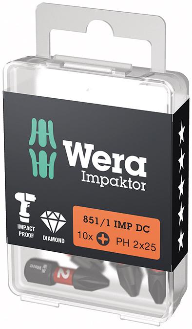 Bit Impaktor 1/4" DIN 3126 C6,3 PH2x25mm 10er Pack Wera