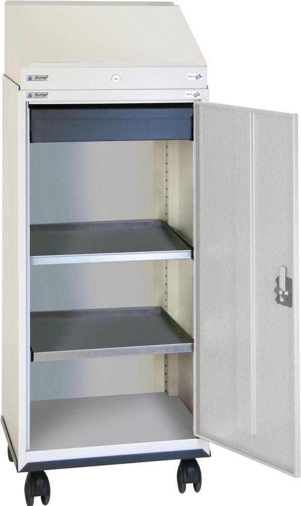 Schreibpultschrank B500xT500xH1310 mm RAL 7035 1 Schublade, 2 Wannen