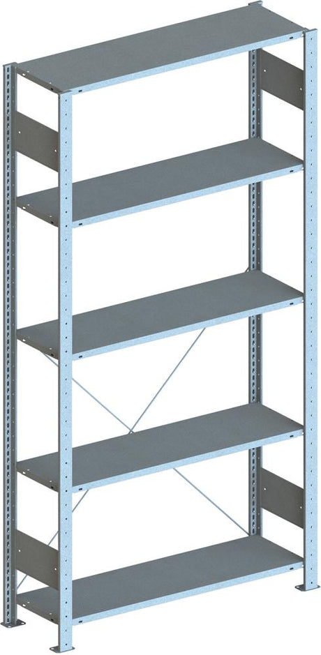 Steckregal Meta-CLIP S3 B1000xT500xH2500 mm Grundfeld 6 Böden RAL7035 Fachlast 100kg