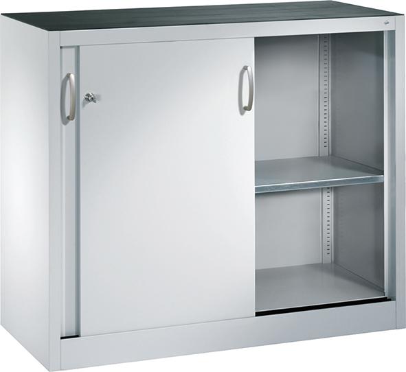 Schiebetürenschrank B1200xT400xH1000 mm RAL 7035, 2 Fachböden