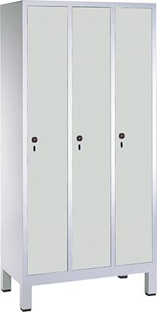 Garderobenschrank Evolo B900xT500xH1850 mm 3 Abteile,RAL7035 mit Kunststoff-Füße