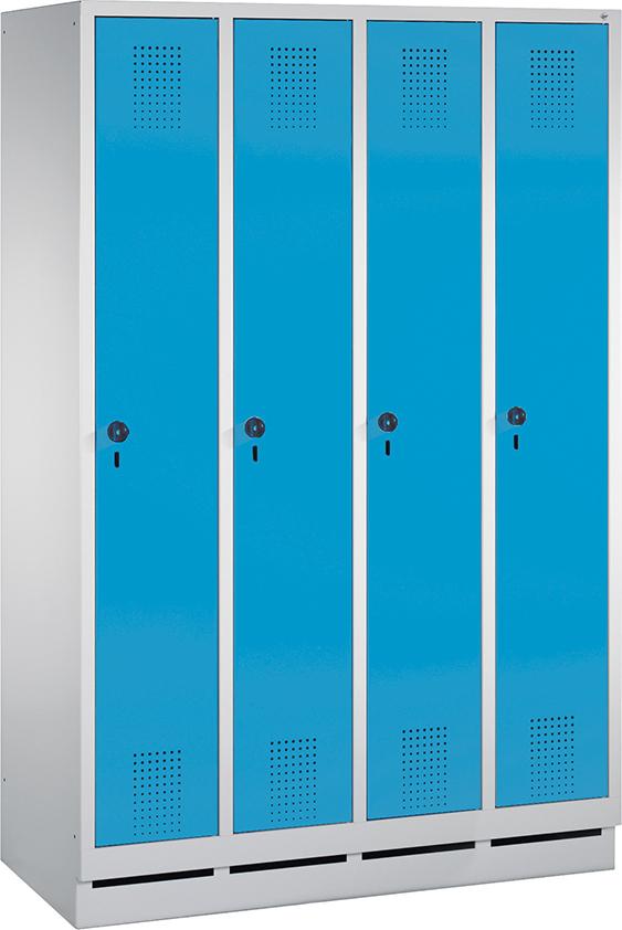 Garderobenschrank Evolo B1190xT500xH1800 mm 4 Abteile,RAL7035/5012 mit Sockel