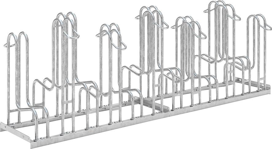 Fahrrad-Standparker zweiseitig, verzinkt L 2100 mm, 12 Plätze