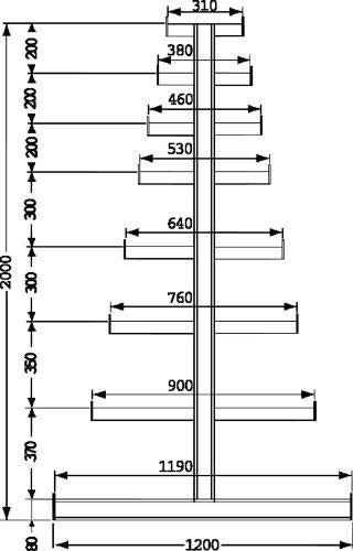 Langgutregal Atlas ST B2700xT2x500xH2000 mm doppelseitig RAL 5010 2x3 Arme Traglast 150kg