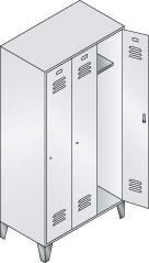 Garderobenschrank ClassicB900xT500xH1850 mm RAL 7035/5012, 3 Abteile mit 150 mm hohen Füßen