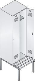 Garderobenschrank ClassicB610xT500xH2090 mm RAL 7035, 2 Abteile mit untergeb. Sitzbank