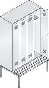 Garderobenschrank Classic B1190xT500xH2090 mm RAL 7035, 4 Abteile mit untergebauter Sitzbank