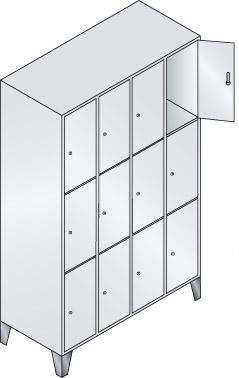 Fächerschrank Classic B1190xT500xH1850 mm RAL 7035/5012,4x3 Fächer mit 150 mm hohen Füßen