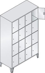 Fächerschrank Classic B1190xT500xH1850 mm RAL 7035, 4x4 Fächer mit 150 mm hohen Füßen