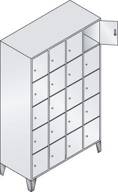 Fächerschrank Classic B1190xT500xH1850 mm RAL 7035/5012,4x5 Fächer mit 150 mm hohen Füßen