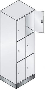 Fächerschrank Classic B610xT500xH1800 mm RAL 7035, 2x3 Fächer mit 100 mm hohem Sockel