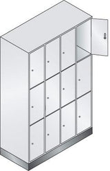 Fächerschrank Classic B1190xT500xH1800 mm RAL 7035, 4x3 Fächer mit 100 mm hohem Sockel