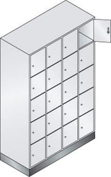 Fächerschrank Classic B1190xT500xH1800 mm RAL 7035, 4x5 Fächer mit 100 mm hohem Sockel