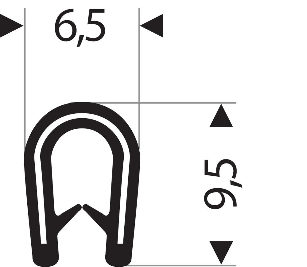 Kantenschutz flexibel schwarz, Klemmbereich 1,0-2,0mm, 6,5x 9,5mm 10m