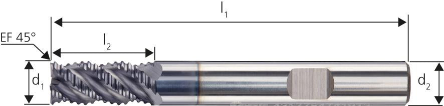 Schruppfräser lang DIN6527 VHM AlTiN+ Typ HR 4mm