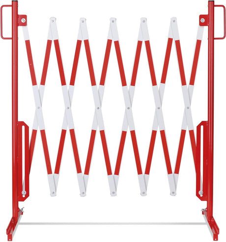 Scherengitter H 1050mm, L bis 3600mm rot/weiß stationär mit Standfuß