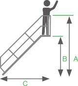 Alu-Treppe 45° 6 Stufen B 600 mm lichte Höhe 1250 mm Ausladung 1499 mm