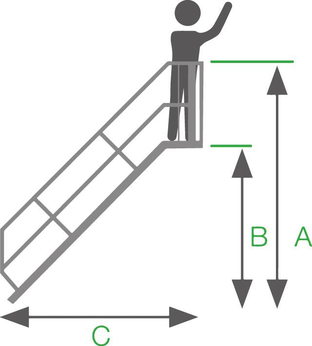 Alu-Treppe 45° 6 Stufen B 800 mm lichte Höhe 1250 mm Ausladung 1499 mm