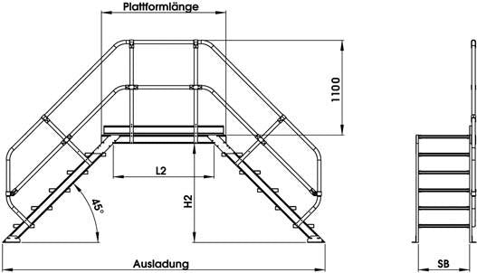 Überstieg 60° 4 Stufen B 800 mm lichte Höhe 930 mm Ausladung 2080 mm