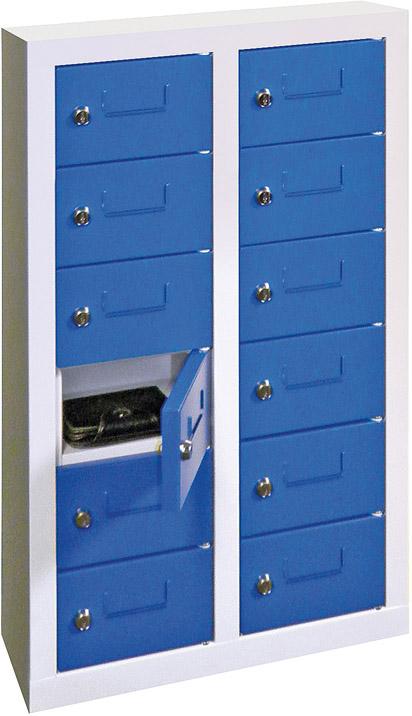 Kleinfach-Wandschrank H815xB460xT200 mm 2x6 Fächer RAL 7035/5012 Türen glatt