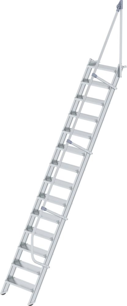 Alu-Treppe 60 Grad 14 Stufen B 600 mm lichte Höhe 3400 mm Ausladung 2161 mm