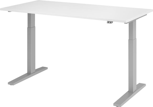 Schreibtisch höhenvers. 1600x800x700-1200 mm Gestell silber, Platte Weiss