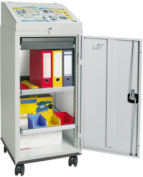 Schreibpultschrank B500xT500xH1310 mm RAL7035 1 Schublade, 2 Wannen