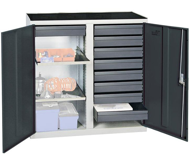 Werkzeugschrank S3000 RAL 7035/7016 Mitteltrennwand, 9Schubl 2 Wannenböden