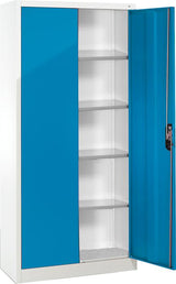 Flügeltürenschrank B1200xT500xH1950 mm RAL 7035/5012,4Fachböden Tragkraft 70kg