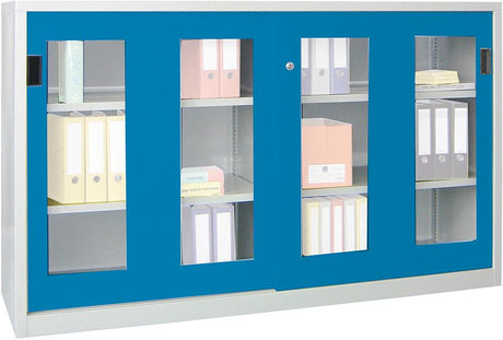 Schiebetürenschrank 1000/400/1500 gepulvert, Sichtfenster RAL 7035/5012