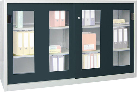 Schiebetürenschrank 1000/400/1500 gepulvert, Sichtfenster RAL 7035/7016