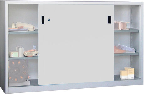 Schiebetürenschrank B2000xT600xH1200 mm 4 Böden verz. Mittelwand RAL 7035