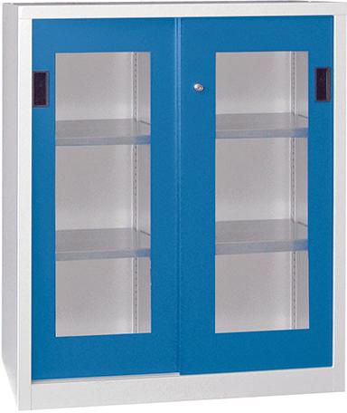 Schiebetürenschrank 1200/400/1000 gepulvert, Sichtfenster RAL 7035/5012