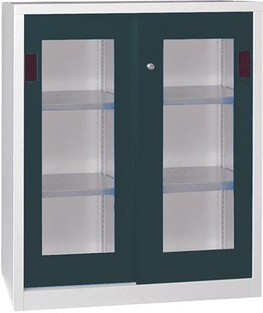 Schiebetürenschrank 1200/600/1000 gepulvert, Sichtfenster RAL 7035/7016