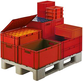 Transport-Stapelkasten B600xT400xH175 mm rot, geschlossen ohne Griffloch