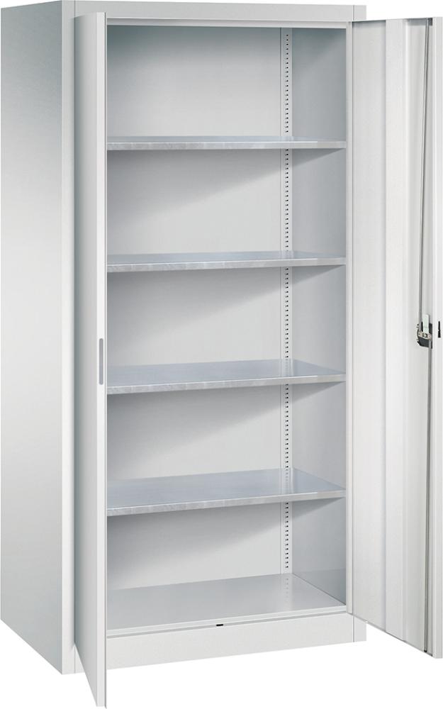 Flügeltürenschrank 4 Böden, 110kg Traglast H1950xB930xT600mm RAL 7035/7035