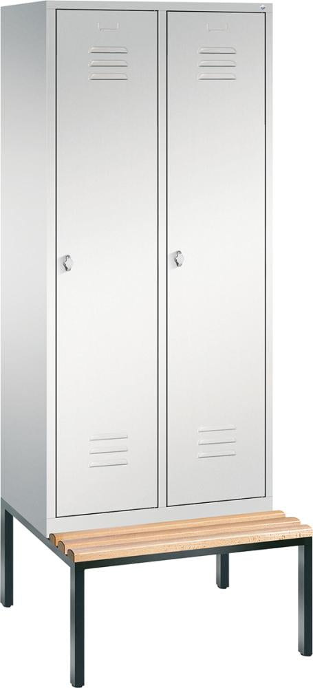 Garderobenschrank ClassicB810xT500xH2090 mm RAL 7035, 2 Abteile mit untergeb. Sitzbank