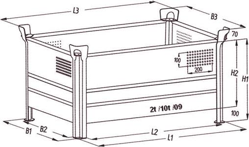 Stapelbehälter RAL 5010 B1200xT1000xH600 mm Nutzlast 1t Auflast 5t geschlossen