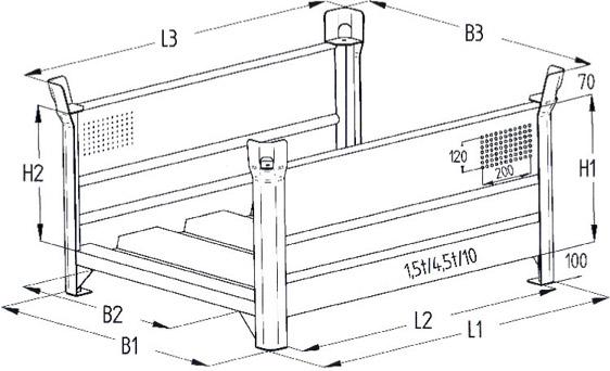 Lagergestell RAL 5010 B 1200xT1000xH600 mm Nutzlast 1,5t Auflast 4,5t längsseitig Wandumschlag