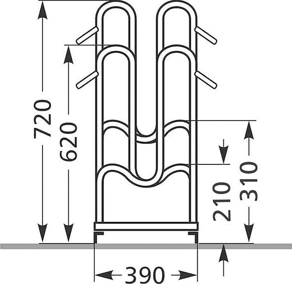 Fahrrad-Standparker zweiseitig, verzinkt L 1050 mm, 6 Plätze