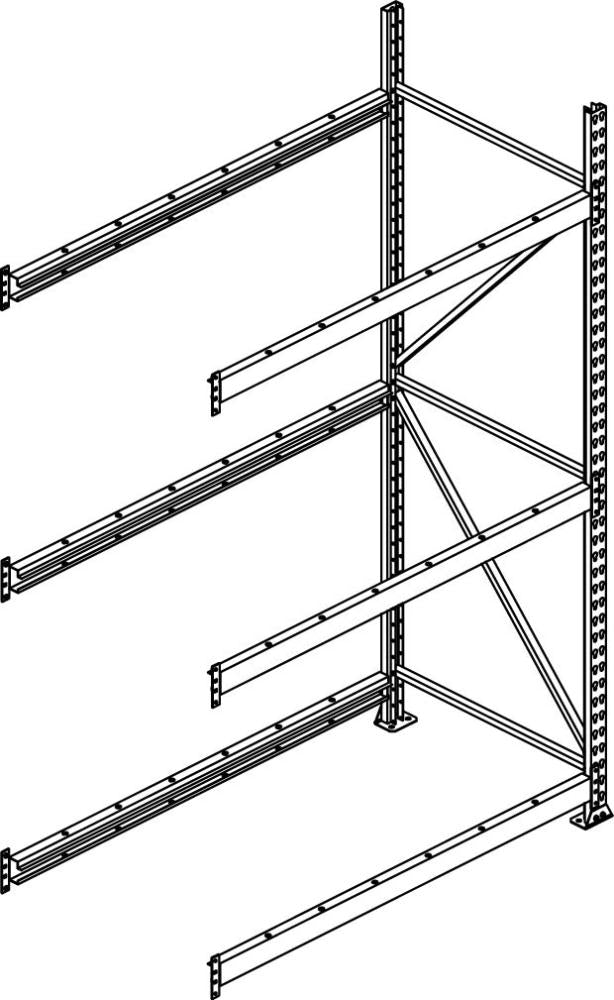 Weitspannregal Mini-Rack B2600xT650xH2500 mm Anbaufeld 4 Spanplatten Fachlast 490 kg